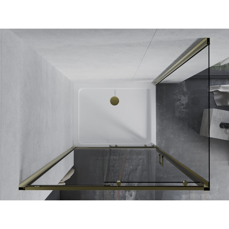 Mexen Apia kabina prysznicowa rozsuwana 120 x 90 cm, transparent, złota + brodzik Flat, biały- 840-120-090-50-00-4010G