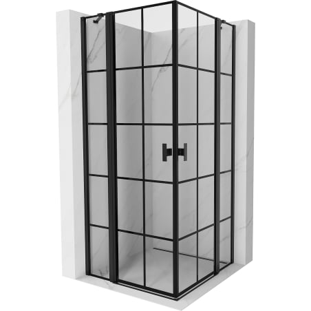 Mexen Mist Duo kabina prysznicowa uchylna 100 x 100 cm, czarna kratka, czarna - 8A4-100L-100P-70-77