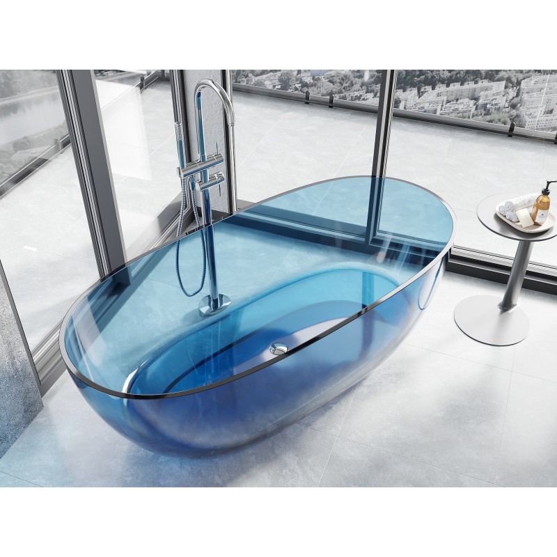 Mexen Pure denim wanna wolnostojąca transparentna 170 x 80 cm, korek chrom - 58071708007