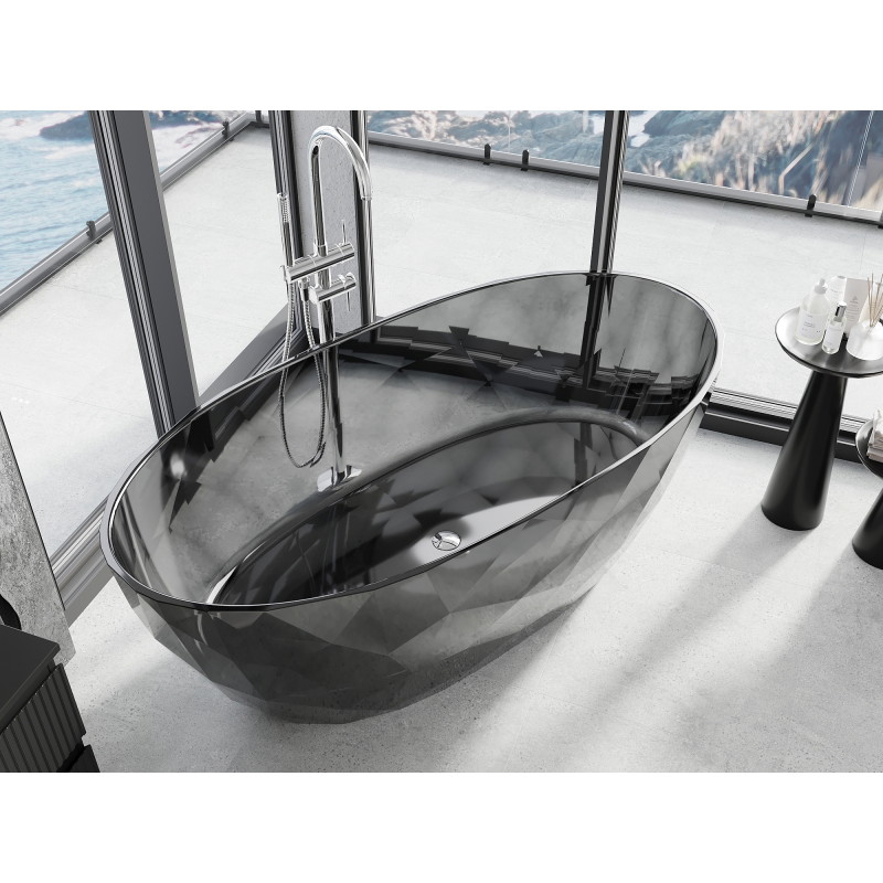Mexen Orax wanna wolnostojąca transparentna 170 x 80 cm, black, korek chrom - 58081708013