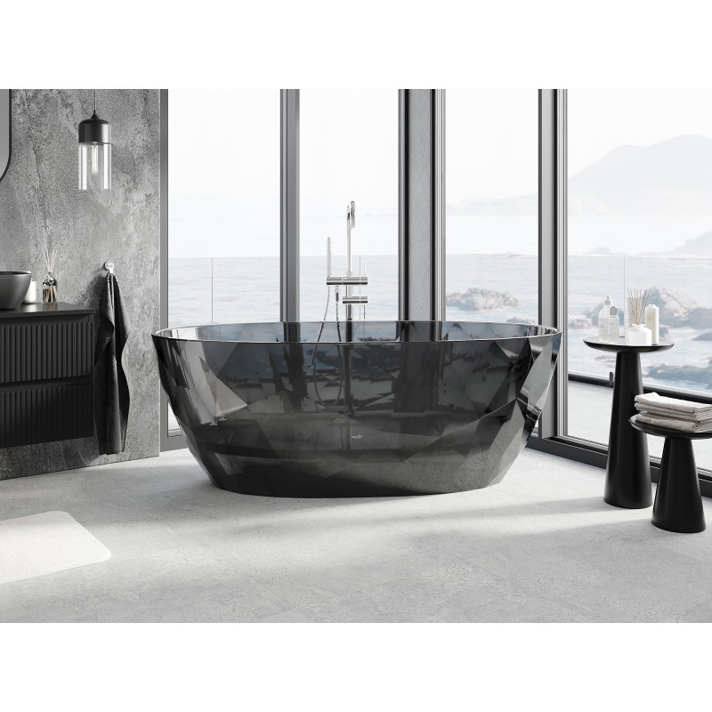 Mexen Orax black wanna wolnostojąca transparentna 170 x 80 cm, korek chrom - 58081708013