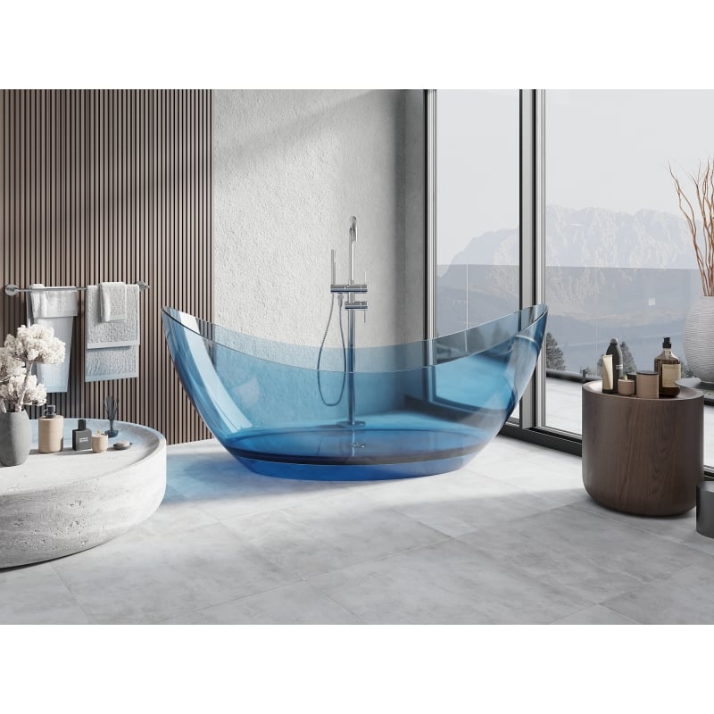 Mexen Vea denim wanna wolnostojąca transparentna 180 x 80 cm, korek chrom - 58091808007