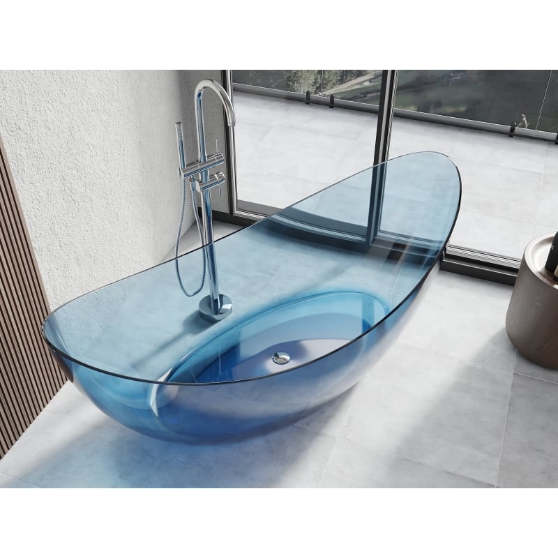 Mexen Vea denim wanna wolnostojąca transparentna 180 x 80 cm, korek chrom - 58091808007