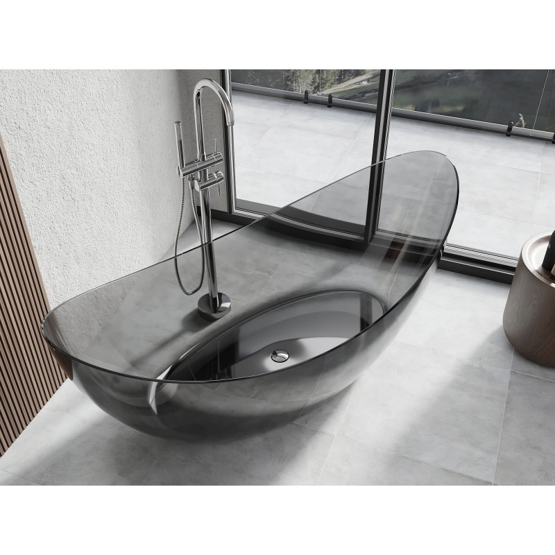 Mexen Vea black wanna wolnostojąca transparentna 180 x 80 cm, korek chrom - 58091808013
