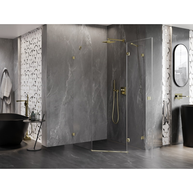 Mexen Lunar kabina prysznicowa pięciokątna uchylna prawa 80 x 100 cm, transparent, złota - 831-080P-100L-50-00-P