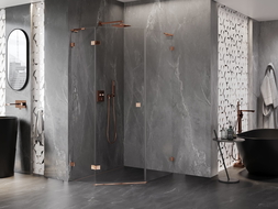 Mexen Lunar L kabina prysznicowa pięciokątna uchylna lewa 80 x 90 cm, transparent, różowe złoto - 831L-080L-090P-60-00-L