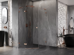 Mexen Lunar L kabina prysznicowa pięciokątna uchylna lewa 80 x 100 cm, transparent, różowe złoto - 831L-080L-100P-60-00-L