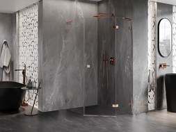 Mexen Lunar L kabina prysznicowa pięciokątna uchylna prawa 80 x 100 cm, transparent, różowe złoto - 831L-080P-100L-60-00-P