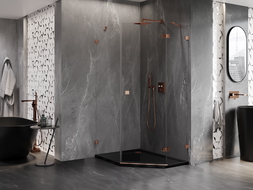 Mexen Lunar kabina prysznicowa pięciokątna uchylna prawa 90 x 100 cm, transparent, różowe złoto - 831-090P-100L-60-00-P