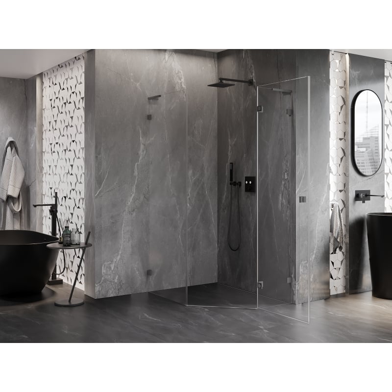 Mexen Lunar L kabina prysznicowa pięciokątna uchylna prawa 80 x 90 cm, transparent, gun metal - 831L-080P-090L-95-00-P