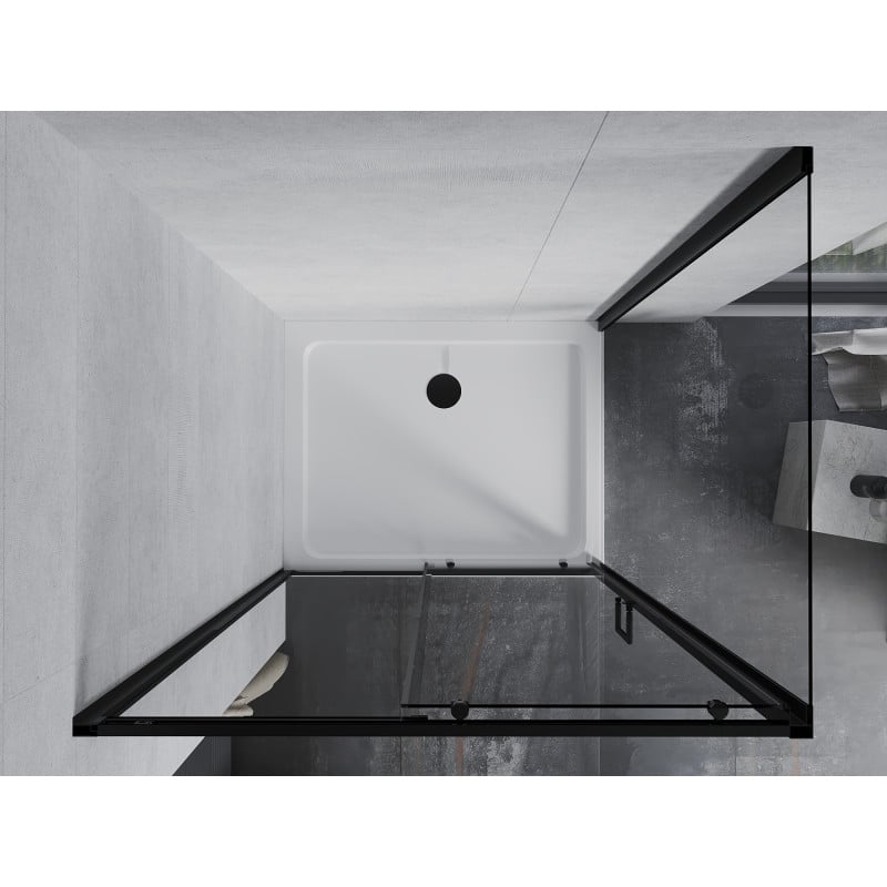 Mexen Apia kabina prysznicowa rozsuwana 90 x 70 cm, transparent, czarna + brodzik Flat, biały- 840-090-070-70-00-4010B