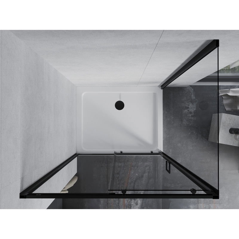 Mexen Apia kabina prysznicowa rozsuwana 110 x 70 cm, transparent, czarna + brodzik Flat, biały- 840-110-070-70-00-4010B