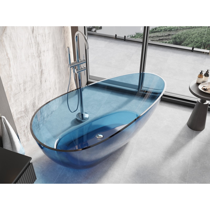 Mexen Glass denim wanna wolnostojąca transparentna 170 x 85 cm, korek chrom - 58061708507