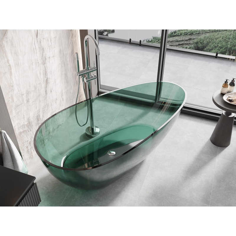 Mexen Glass teal wanna wolnostojąca transparentna 170 x 85 cm, korek chrom - 58061708511