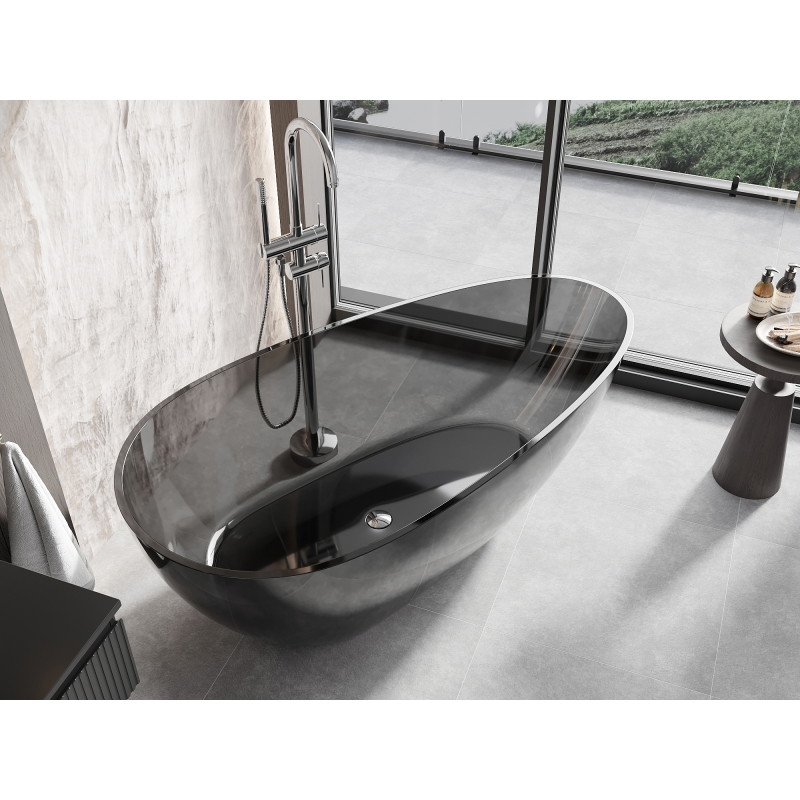 Mexen Glass black wanna wolnostojąca transparentna 160 x 80 cm, korek chrom - 58061608013