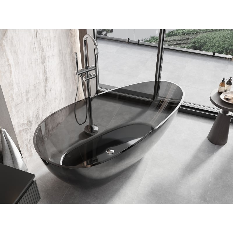 Mexen Glass wanna wolnostojąca transparentna 160 x 80 cm, black, korek chrom - 58061608013