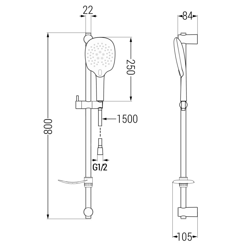 Mexen DF22 zestaw prysznicowy suwany, czarny - 785224582-70