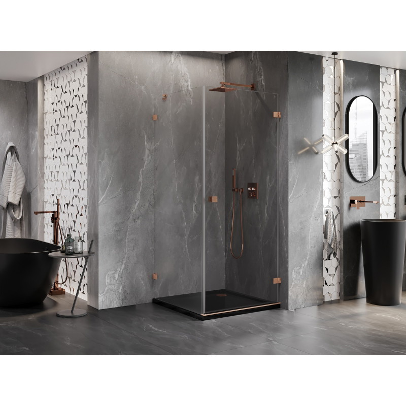 Mexen Lunar-B kabina prysznicowa uchylna prawa 100 x 100 cm, transparent, miedź szczotkowana - 832-100-100-65-00-P