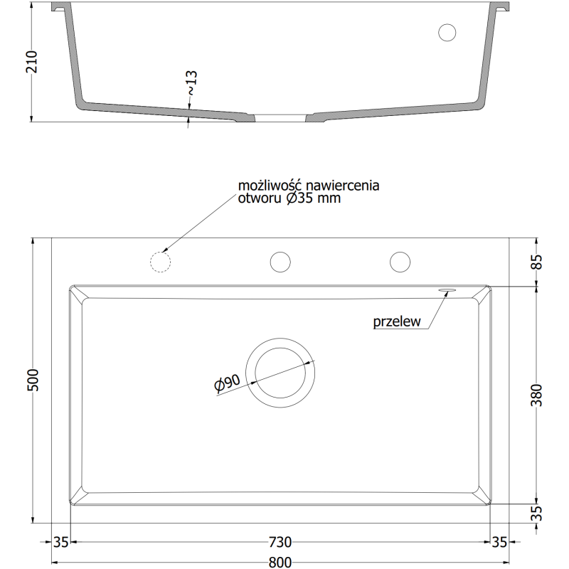 Mexen Elix zlewozmywak granitowy 1-komorowy 800 x 500 mm, beżowy, syfon czarny - 6527801005-69-B