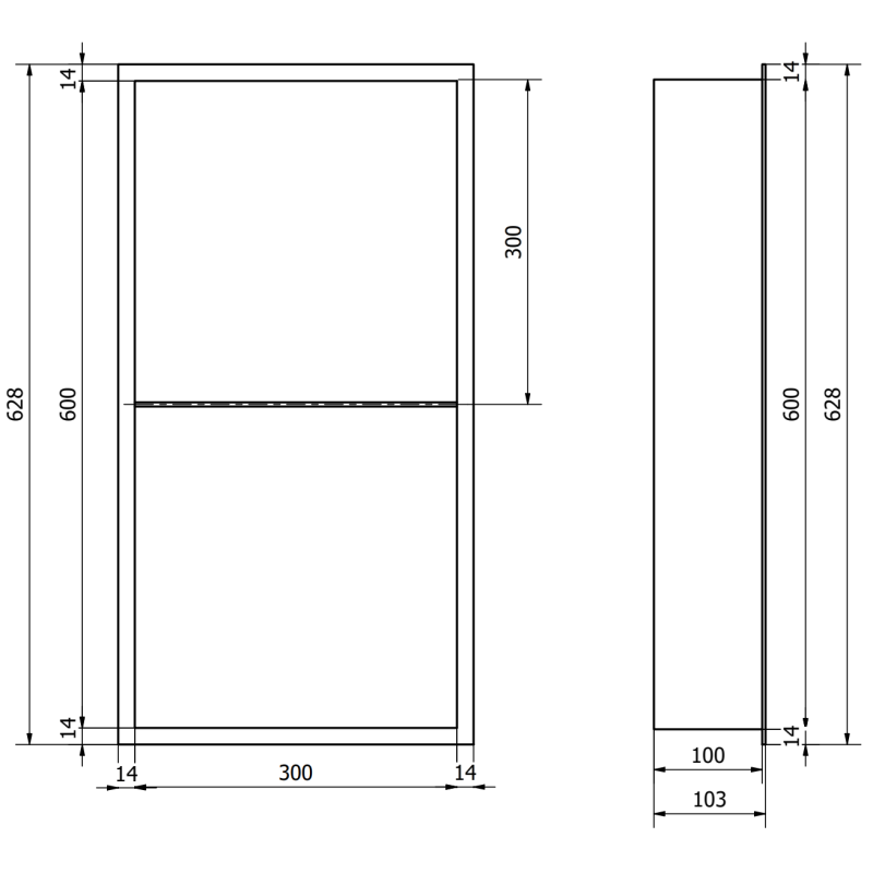 Mexen X-Wall-R półka wnękowa z kołnierzem i półką 60 x 30 cm, inox - 1910603010S