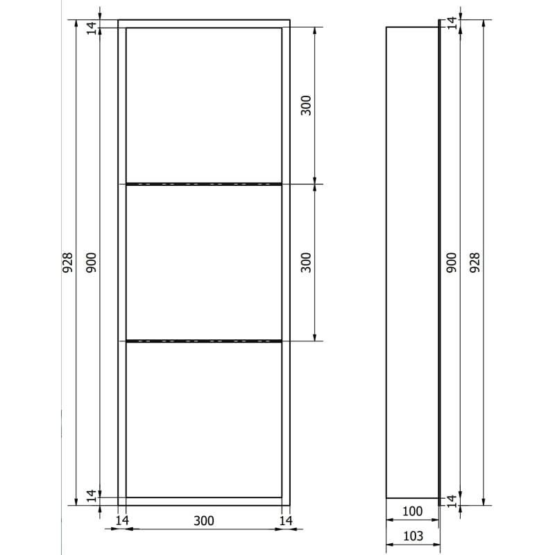 Mexen X-Wall-R półka wnękowa z kołnierzem i półką 90 x 30 cm, inox - 1910903010S