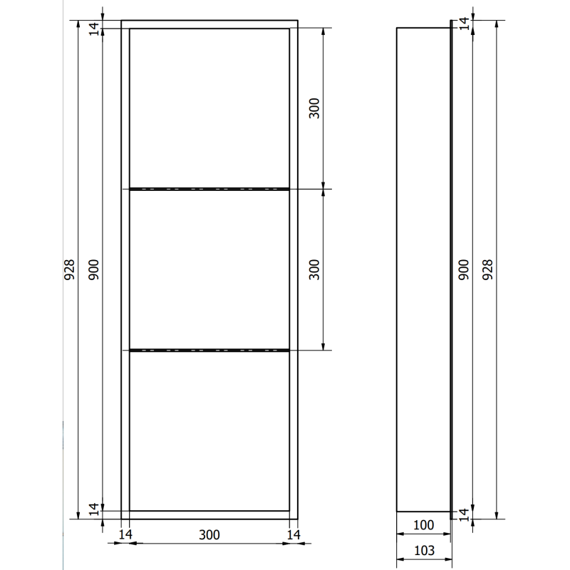 Mexen X-Wall-R półka wnękowa z kołnierzem i półką 90 x 30 cm, złota szczotkowana - 1950903010S