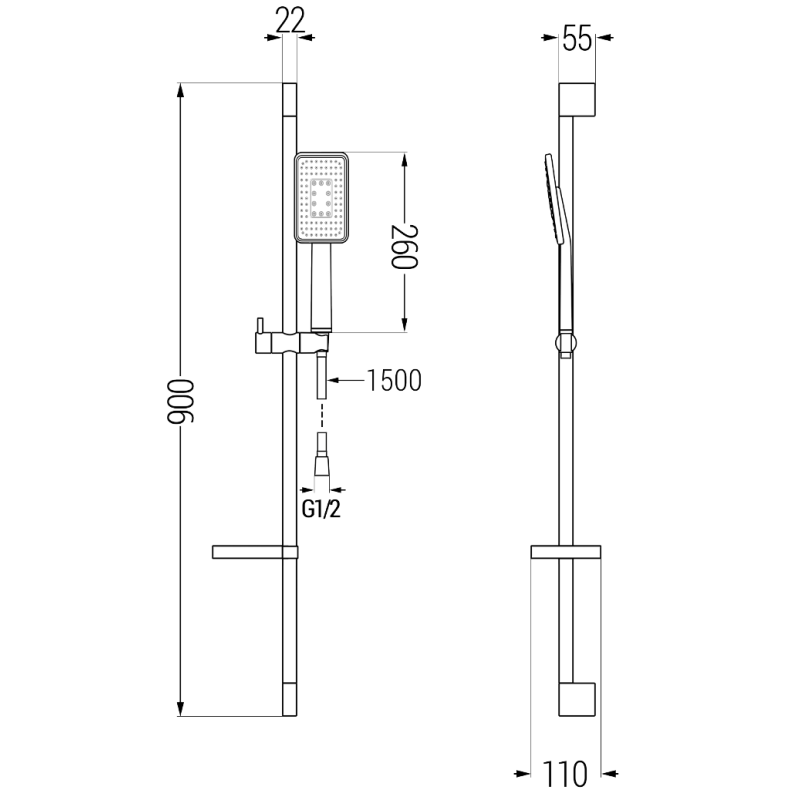Mexen DS54 zestaw prysznicowy suwany, czarny - 785544583-71