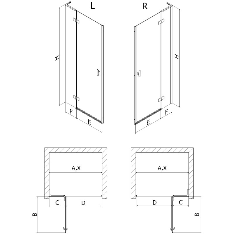 Mexen Mist-H L drzwi prysznicowe uchylne lewe 115 cm, transparent, czarne - 8A5L-115-000-70-00-L