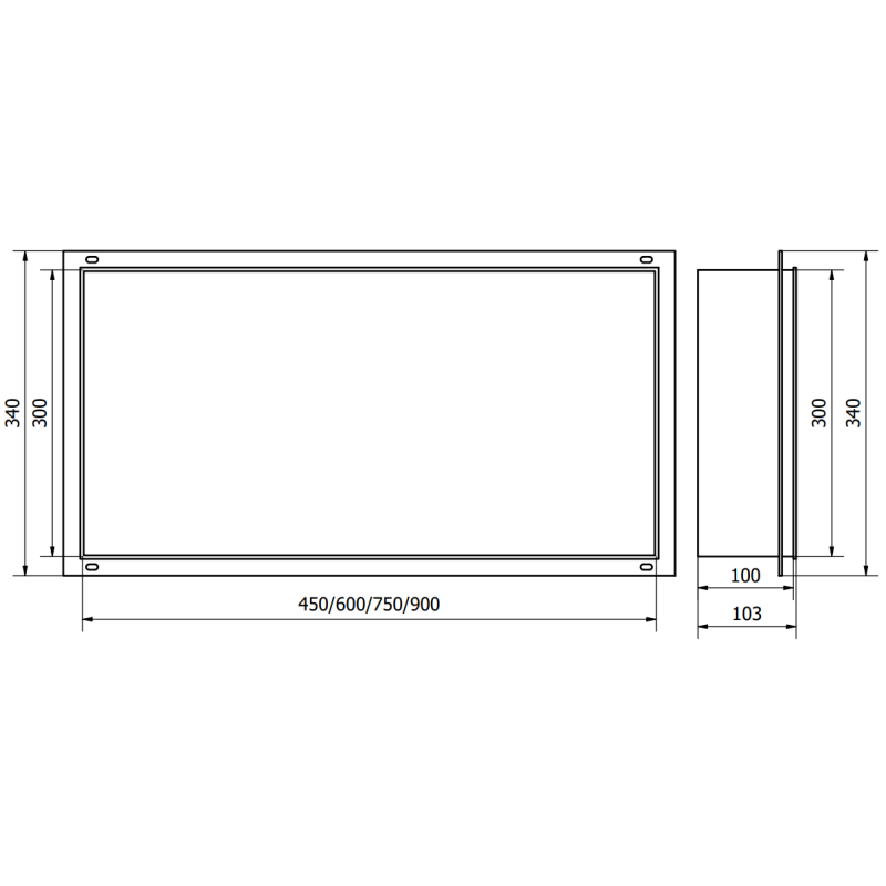 Mexen X-Wall-NR półka wnękowa bez kołnierza 45 x 30 cm, inox - 1911453010