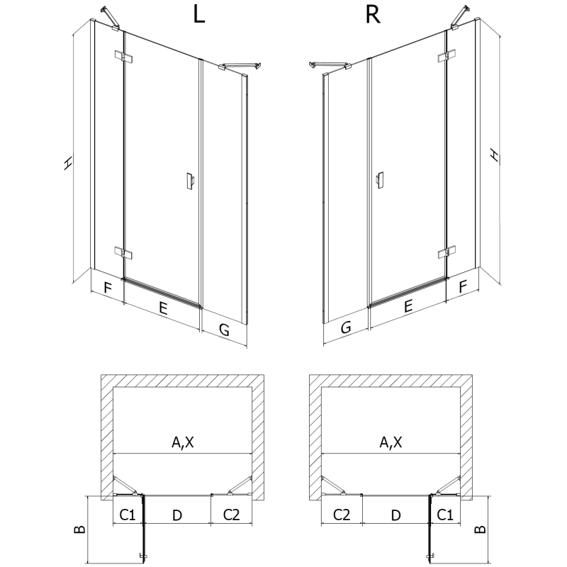 Mexen Mist-H drzwi prysznicowe uchylne prawe 160 cm, transparent, czarne - 8A5-160-001-70-00-P