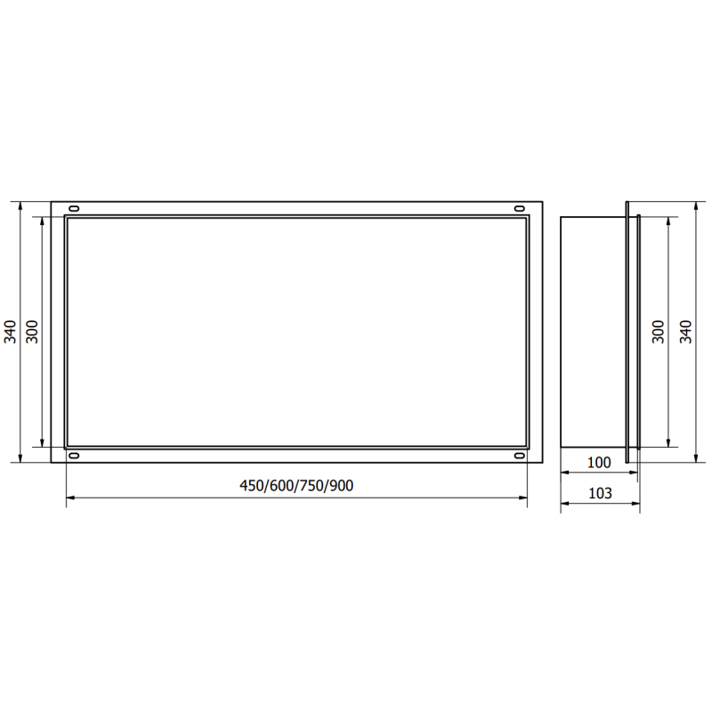 Mexen X-Wall-NR półka wnękowa bez kołnierza 60 x 30 cm, inox - 1911603010
