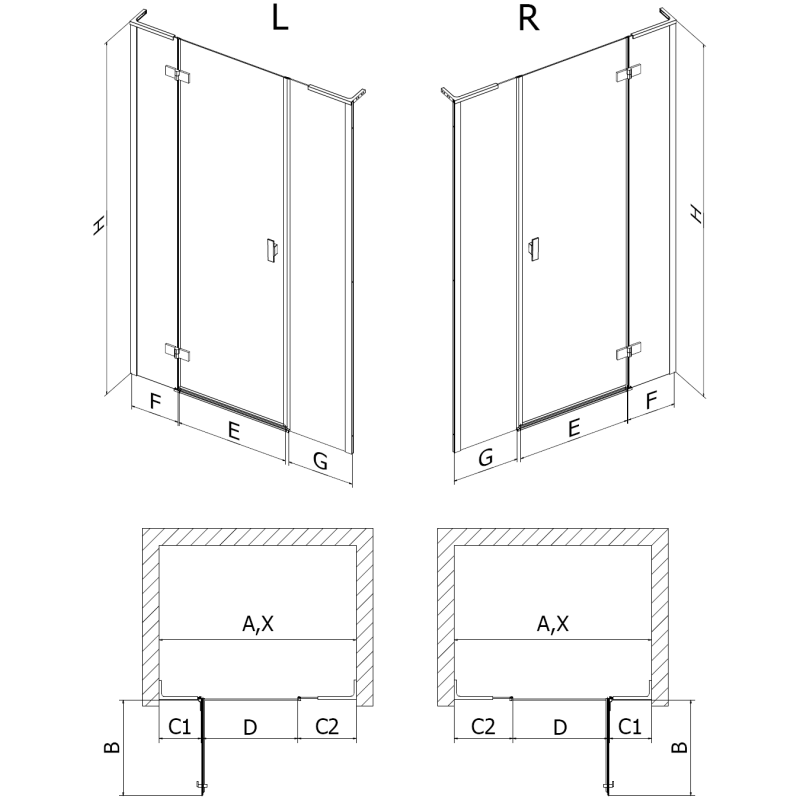 Mexen Mist-H L drzwi prysznicowe uchylne prawe 160 cm, transparent, czarne - 8A5L-160-001-70-00-P