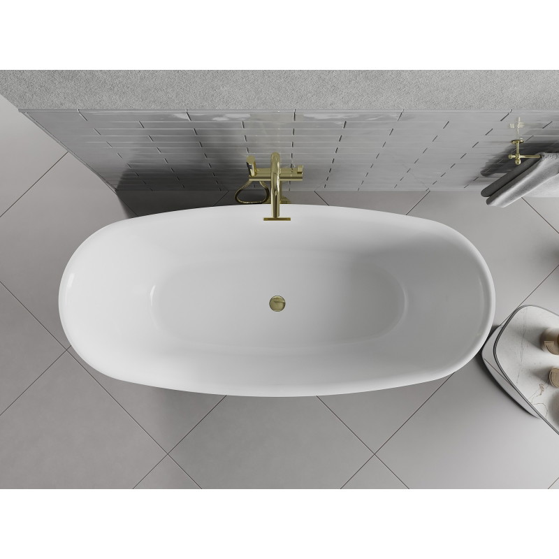 Mexen Luvo Slim wanna wolnostojąca 170 x 75 cm, biała, przelew złoty - 52801707500-50