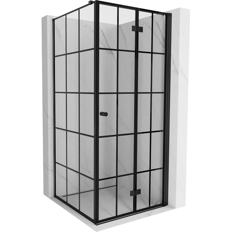 Mexen Mist-F kabina prysznicowa składana prawa 90 x 90 cm, czarna kratka, czarna - 8A6T-090-090-70-77-P