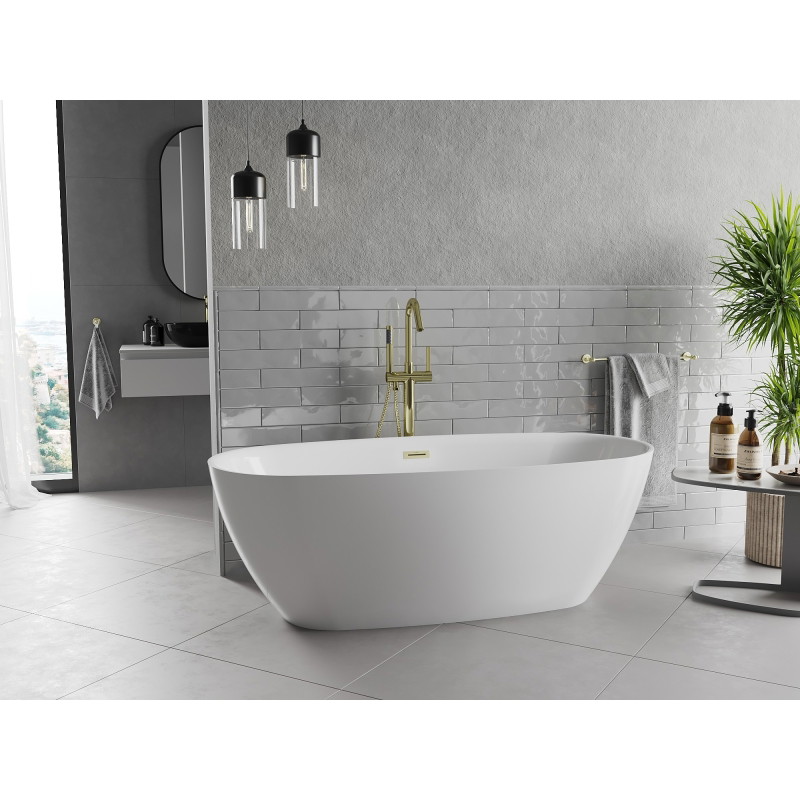 Mexen Luvo Slim wanna wolnostojąca 170 x 75 cm, biała, przelew złoty szczotkowany - 52801707500-55