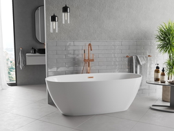 Mexen Luvo Slim wanna wolnostojąca 170 x 75 cm, biała, przelew różowe złoto - 52801707500-60