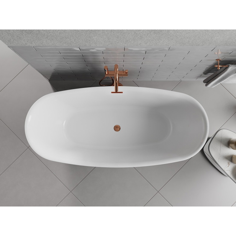 Mexen Luvo Slim wanna wolnostojąca 170 x 75 cm, biała, przelew różowe złoto - 52801707500-60