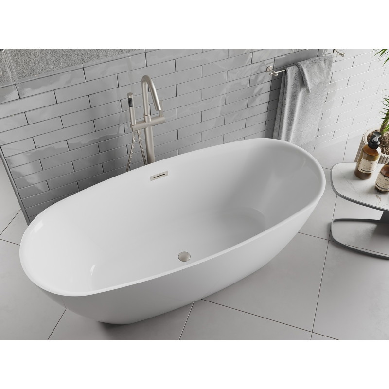Mexen Luvo Slim wanna wolnostojąca 170 x 75 cm, biała, przelew nikiel szczotkowany - 52801707500-97