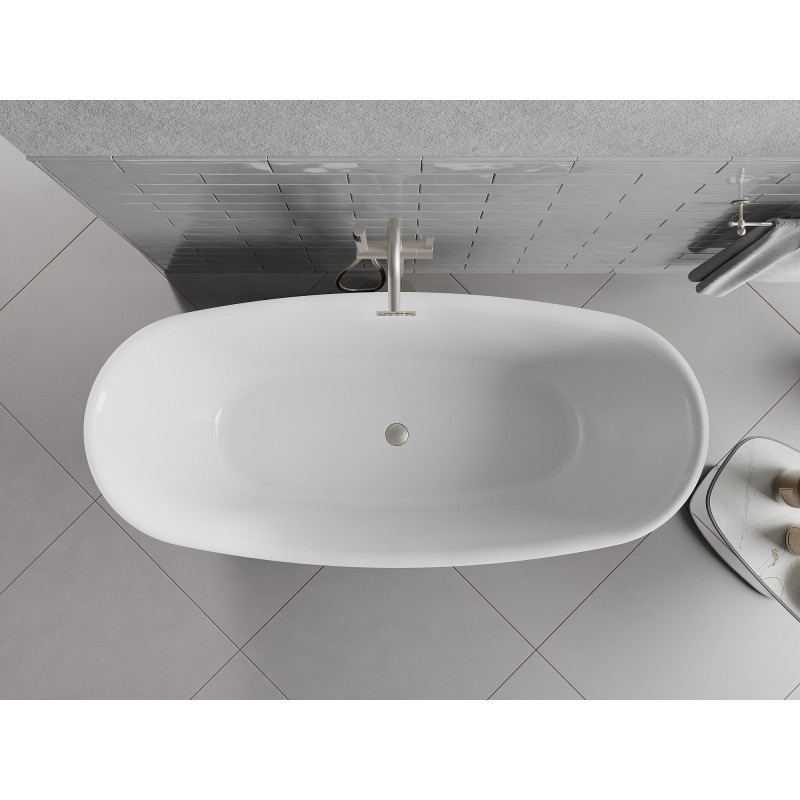 Mexen Luvo Slim wanna wolnostojąca 170 x 75 cm, biała, przelew nikiel szczotkowany - 52801707500-97