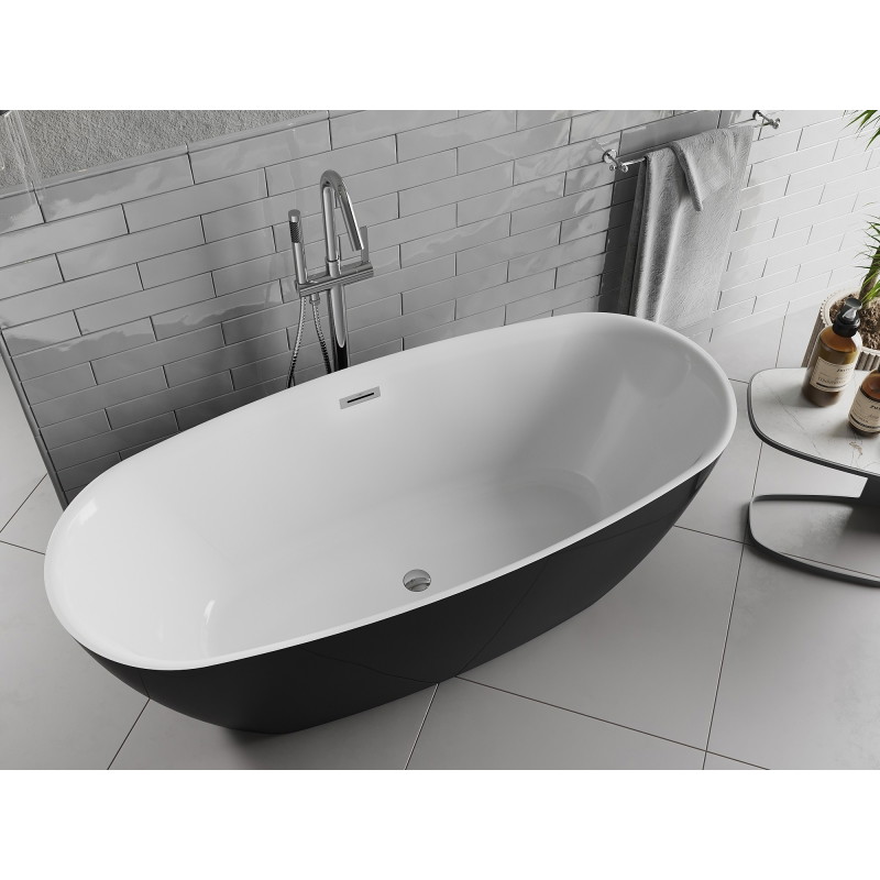 Mexen Luvo Slim wanna wolnostojąca 170 x 75 cm, biała/czarna, przelew chrom - 52801707575-01