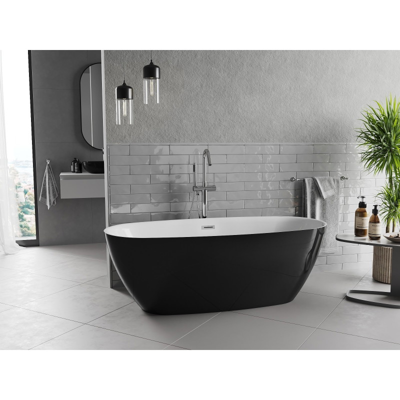 Mexen Luvo Slim wanna wolnostojąca 170 x 75 cm, biała/czarna, przelew chrom - 52801707575-01