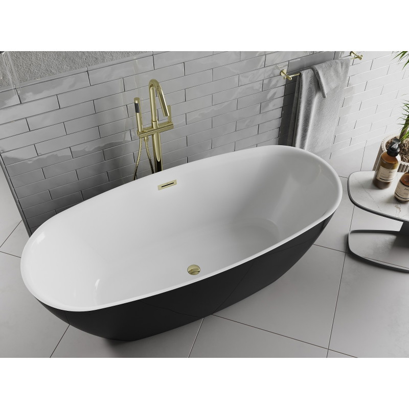 Mexen Luvo Slim wanna wolnostojąca 170 x 75 cm, biała/czarna, przelew złoty - 52801707575-50