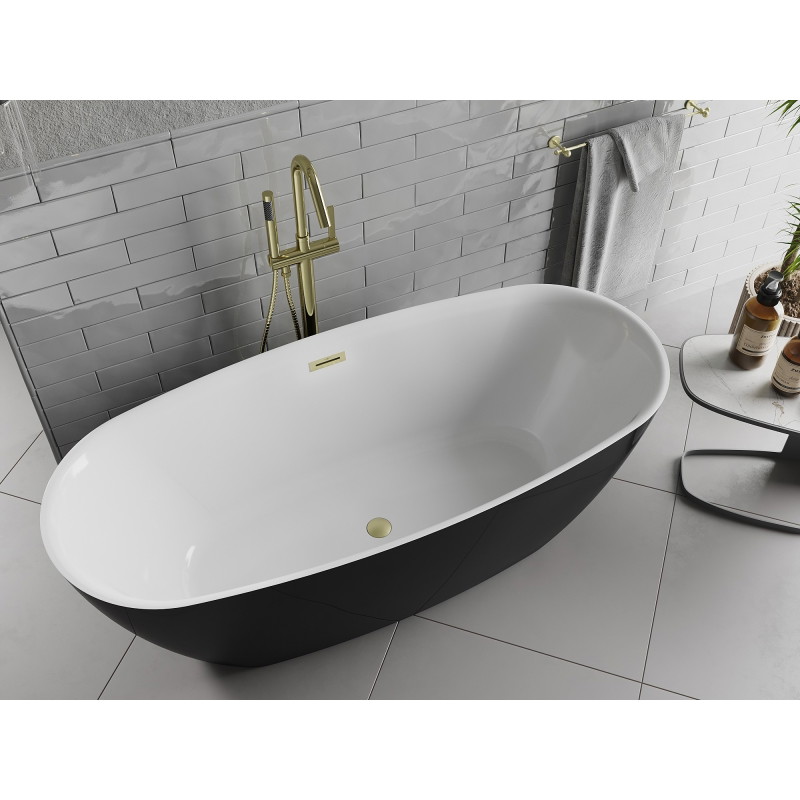 Mexen Luvo Slim wanna wolnostojąca 170 x 75 cm, biała/czarna, przelew złoty szczotkowany - 52801707575-55