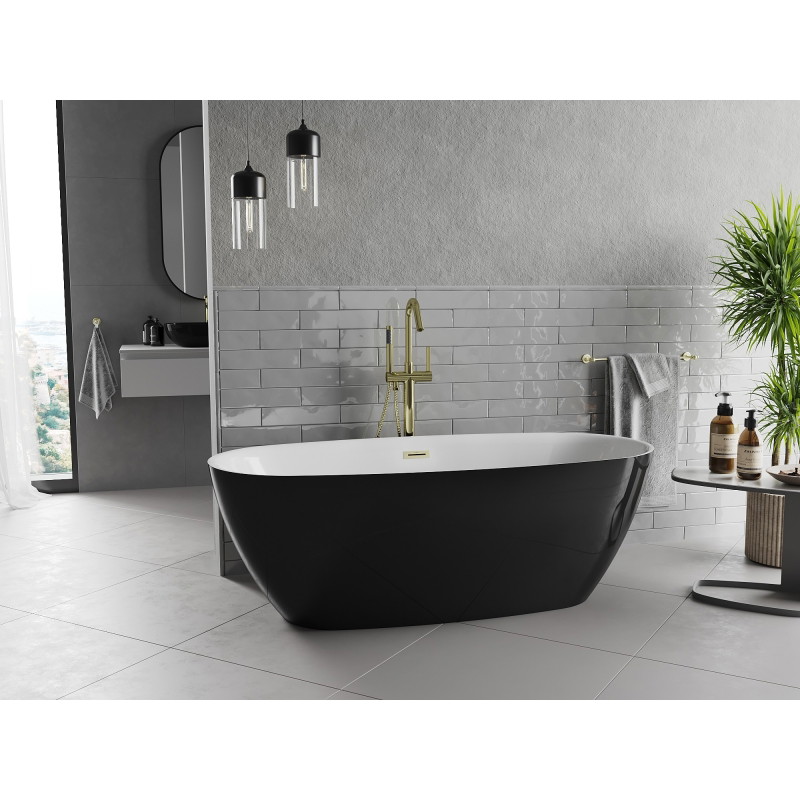 Mexen Luvo Slim wanna wolnostojąca 170 x 75 cm, biała/czarna, przelew złoty szczotkowany - 52801707575-55