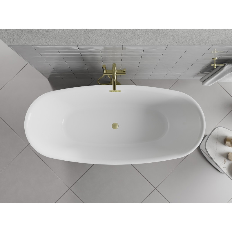 Mexen Luvo Slim wanna wolnostojąca 170 x 75 cm, biała/czarna, przelew złoty szczotkowany - 52801707575-55