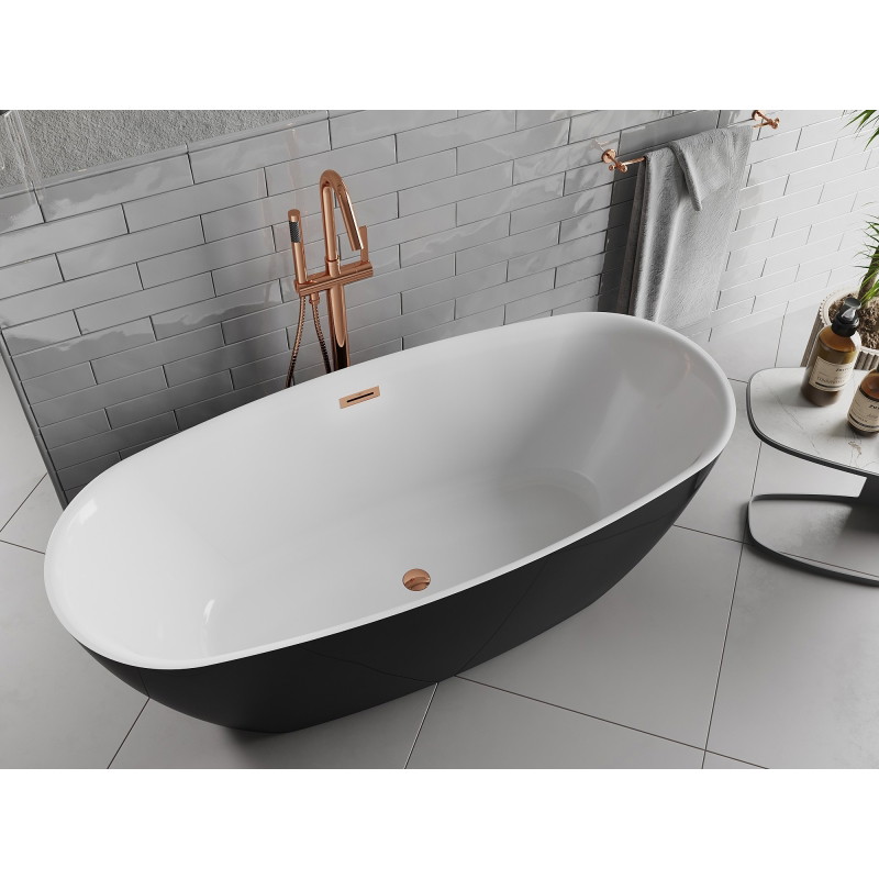 Mexen Luvo Slim wanna wolnostojąca 170 x 75 cm, biała/czarna, przelew różowe złoto - 52801707575-60