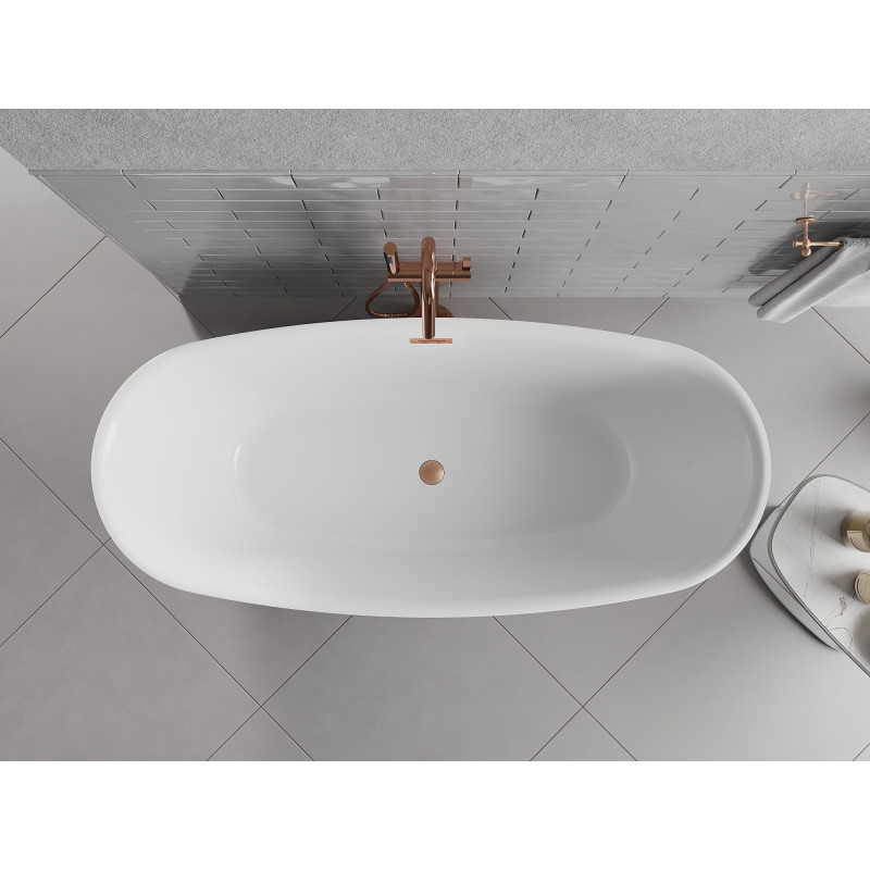 Mexen Luvo Slim wanna wolnostojąca 170 x 75 cm, biała/czarna, przelew miedź szczotkowana - 52801707575-65