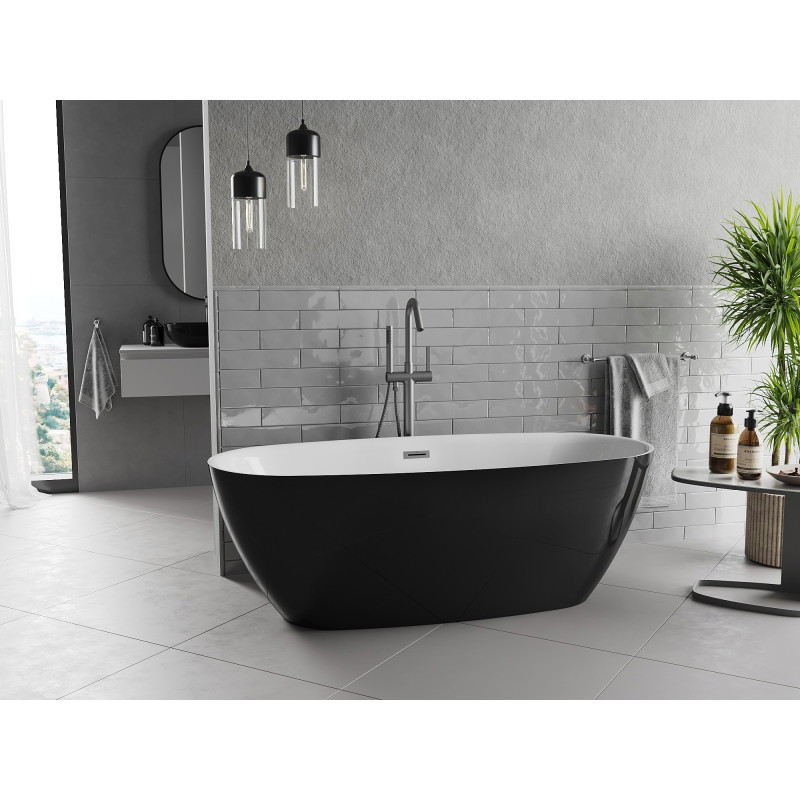 Mexen Luvo Slim wanna wolnostojąca 170 x 75 cm, biała/czarna, przelew gun gray szczotkowany - 52801707575-66