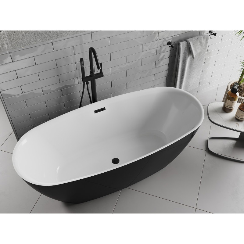 Mexen Luvo Slim wanna wolnostojąca 170 x 75 cm, biała/czarna, przelew czarny - 52801707575-70