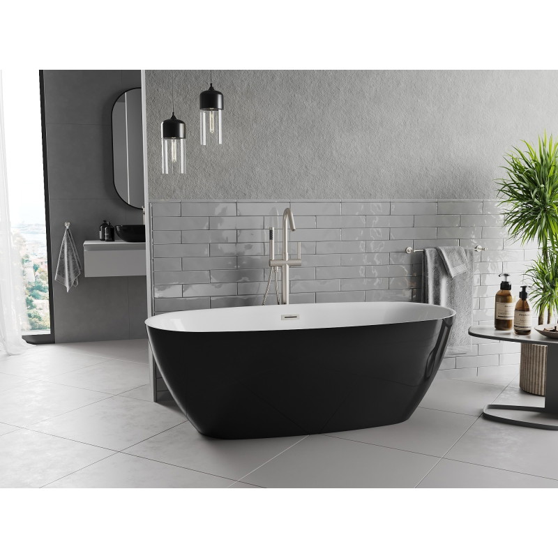 Mexen Luvo Slim wanna wolnostojąca 170 x 75 cm, biała/czarna, przelew nikiel szczotkowany - 52801707575-97